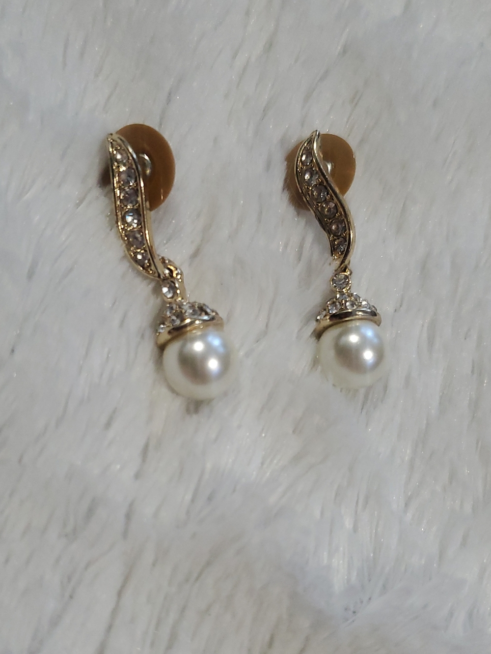 Monet Gold-Tone Pearl Drop Earrings with Crystal Accents